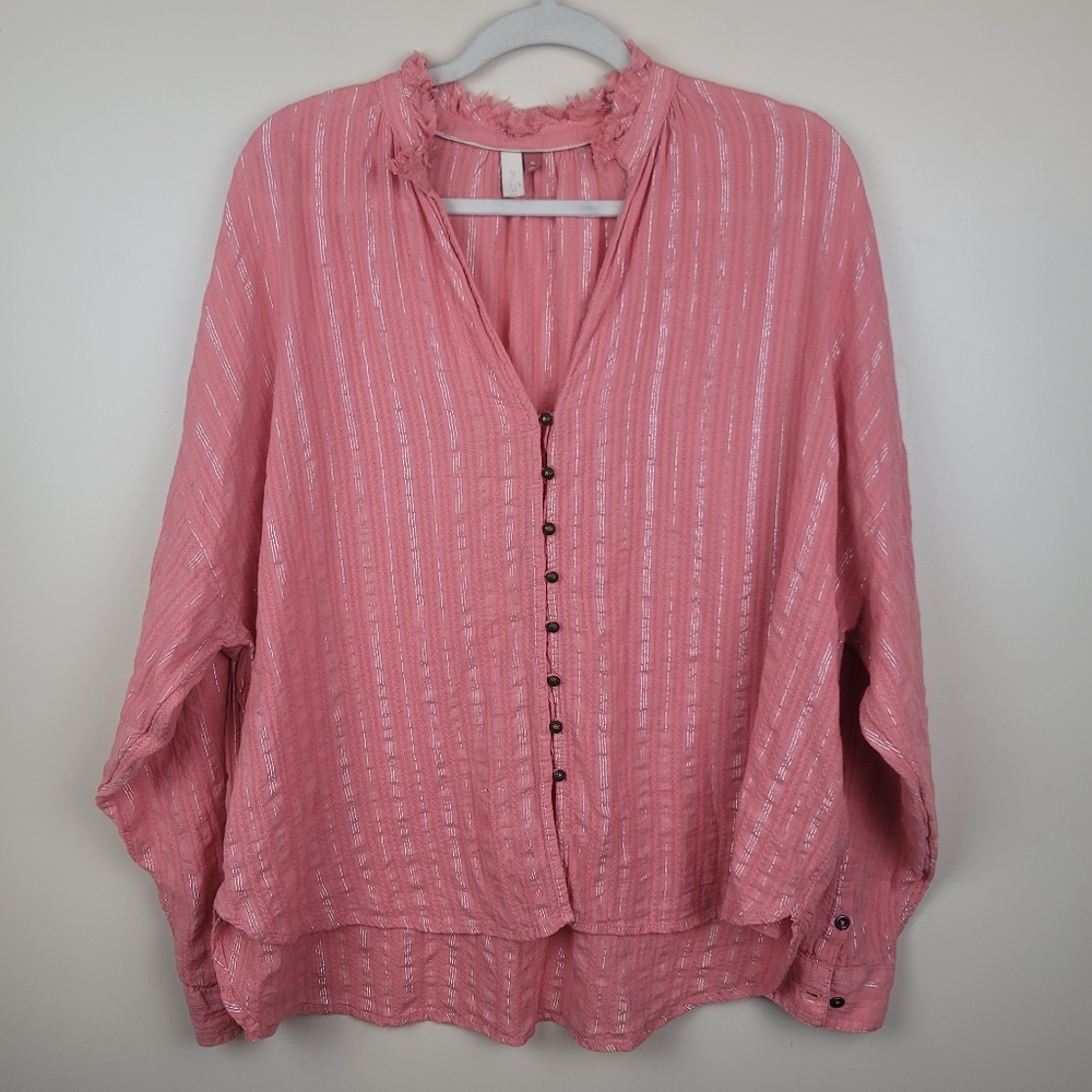 | Anthropologie | Pilcro and the Letterpress Tavi Coral top with Silver Threads